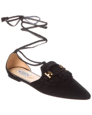TODs Fringed Suede Flat