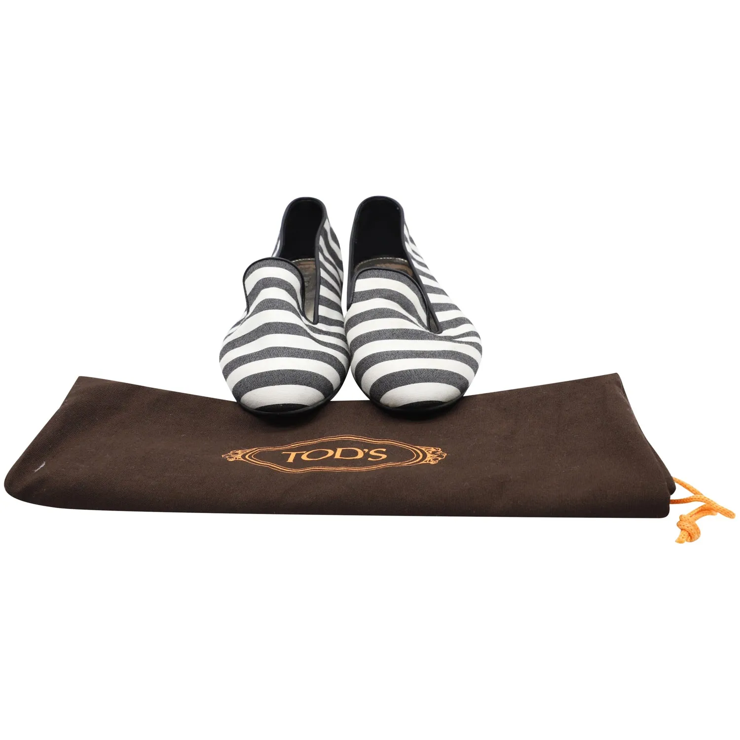 Tods Striped Ballet Flats in Black Canvas