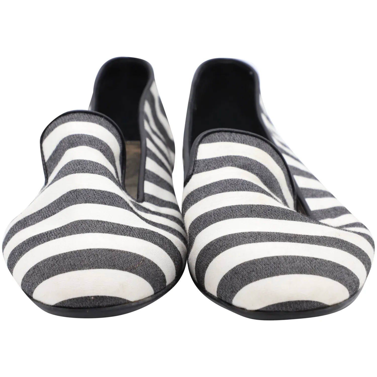 Tods Striped Ballet Flats in Black Canvas