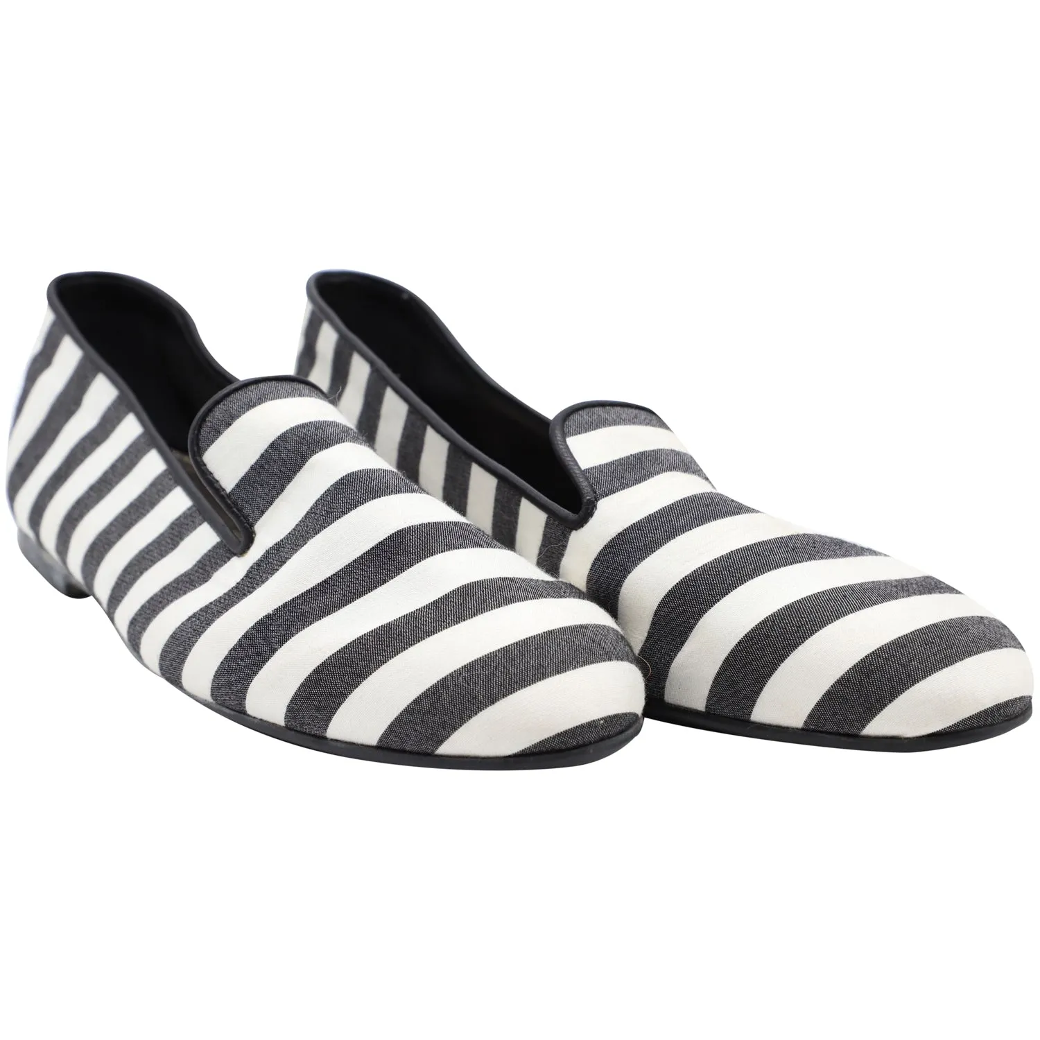 Tods Striped Ballet Flats in Black Canvas