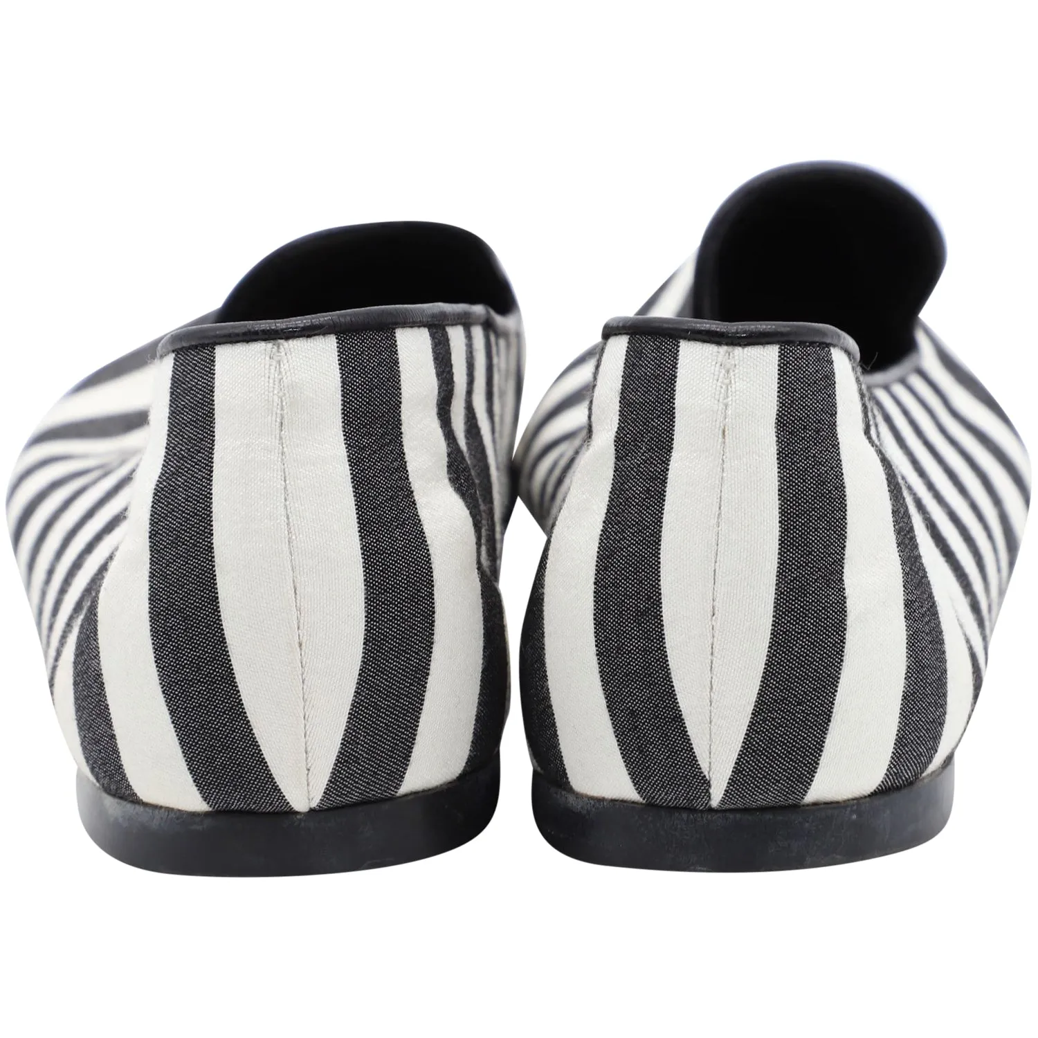 Tods Striped Ballet Flats in Black Canvas