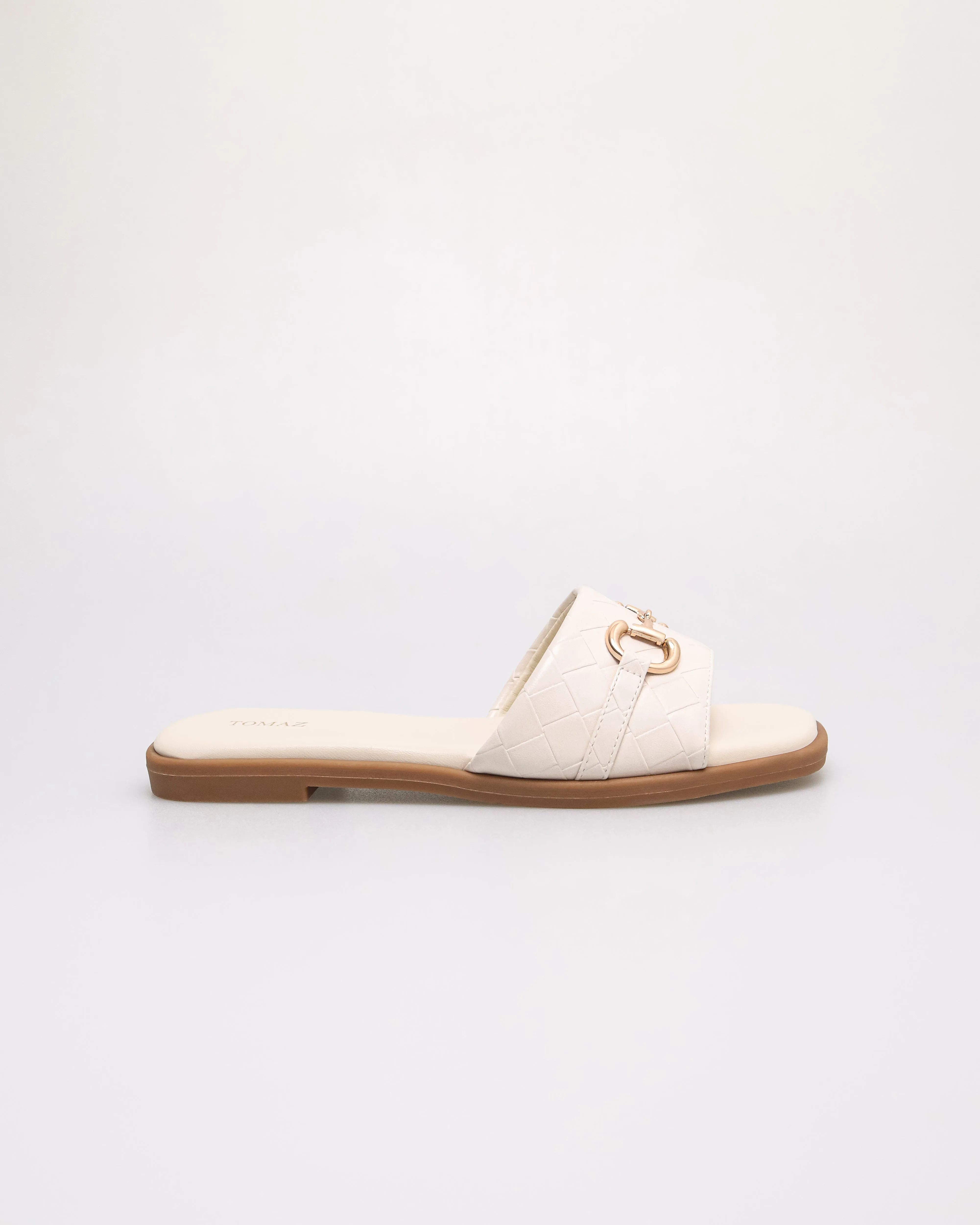Tomaz YX221 Ladies Quilted Horsebit Flats (Cream)