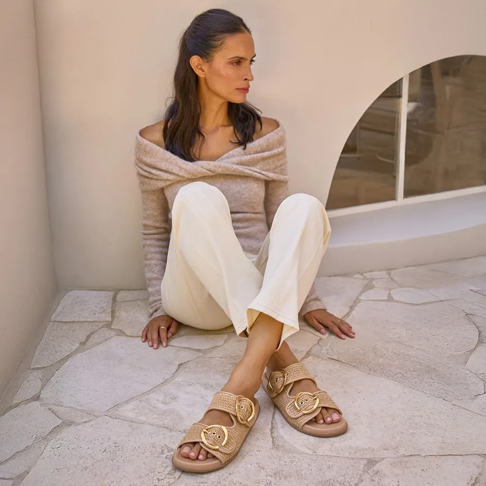 Tone Slide in Natural Raffia Leather