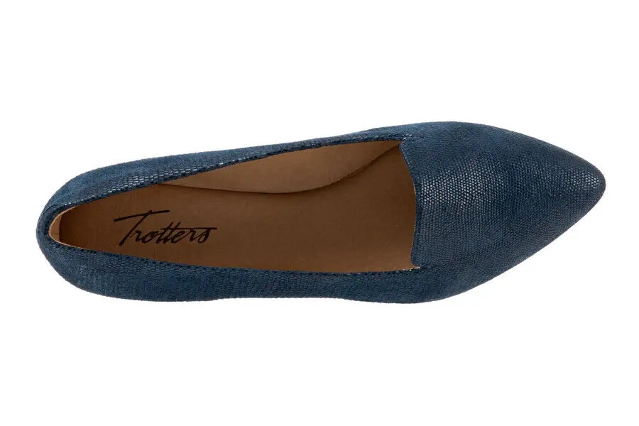 Trotters Harlowe Flats Women's US 5.5 Navy Lizard Leather Pointed Toe ZPO1937