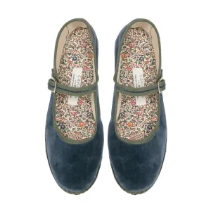 Velvet Mary Janes In Blue/green