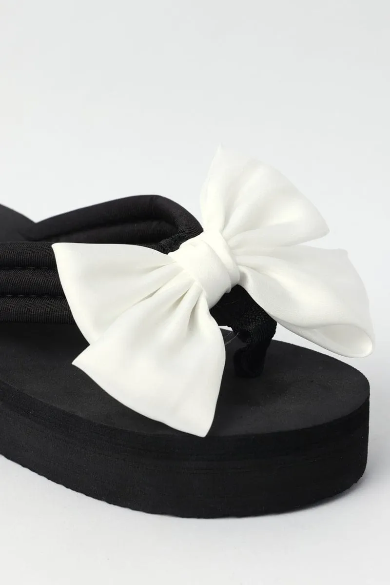 White Bow Decor Wedge Sandals