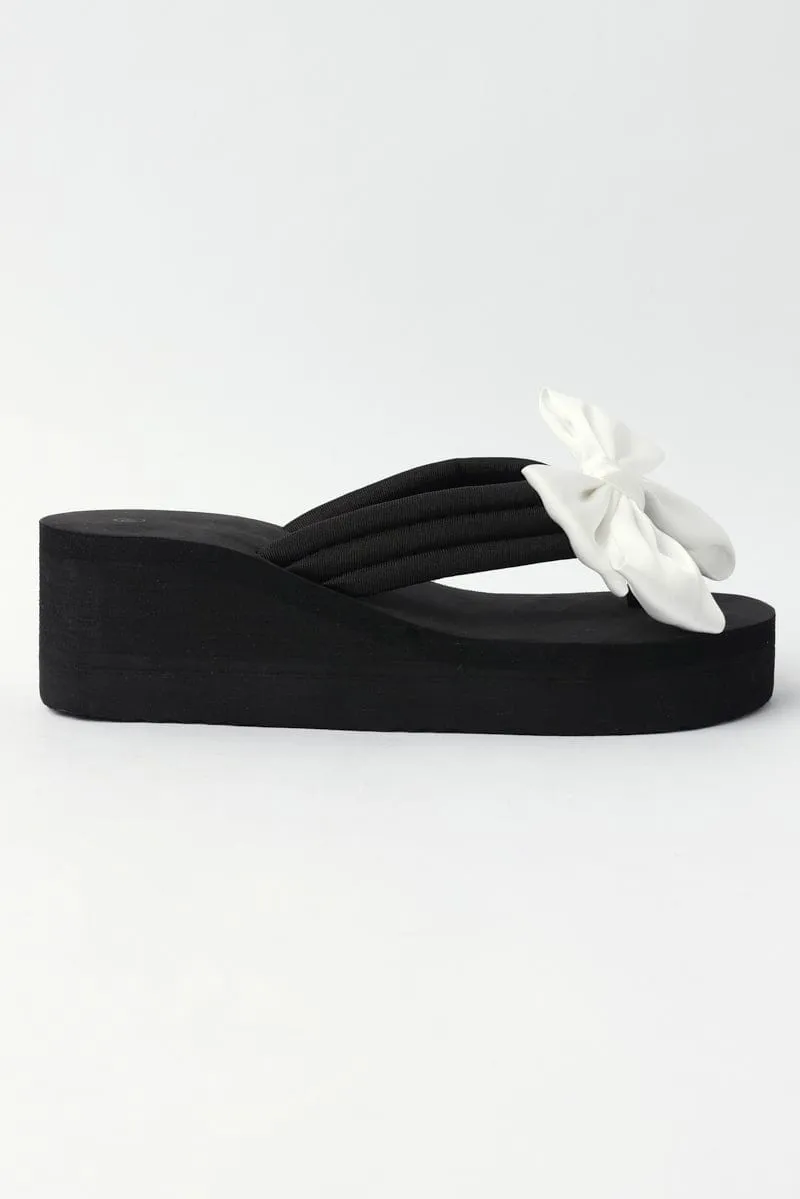 White Bow Decor Wedge Sandals