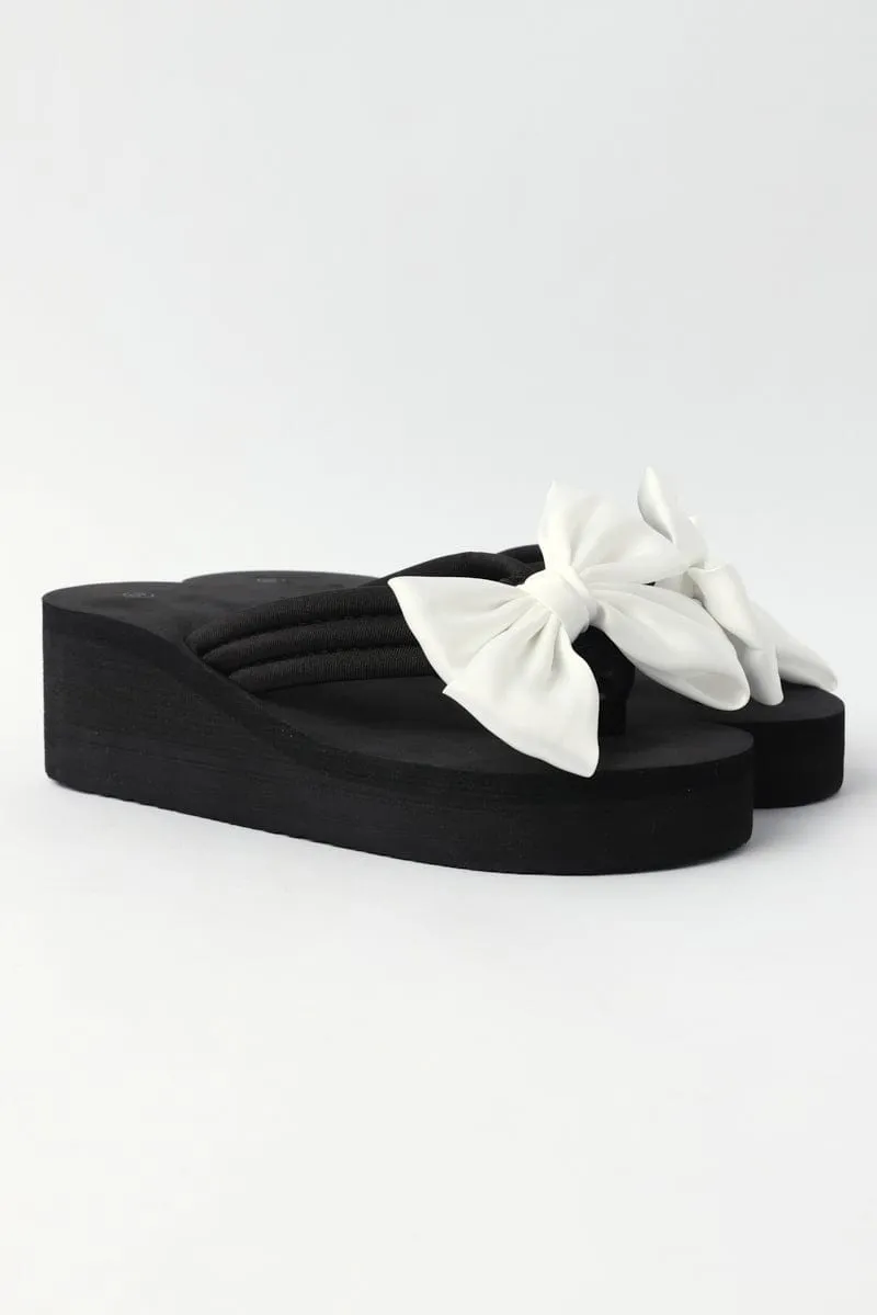 White Bow Decor Wedge Sandals
