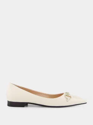 White Leather Horsebit Ballet Flats