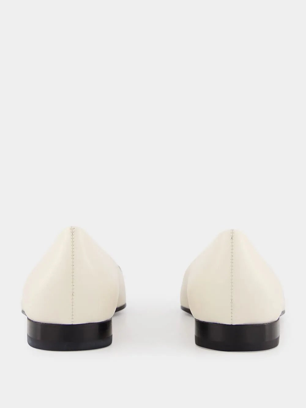 White Leather Horsebit Ballet Flats