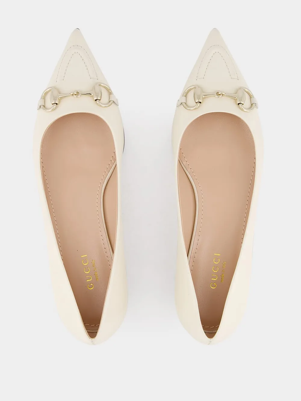 White Leather Horsebit Ballet Flats