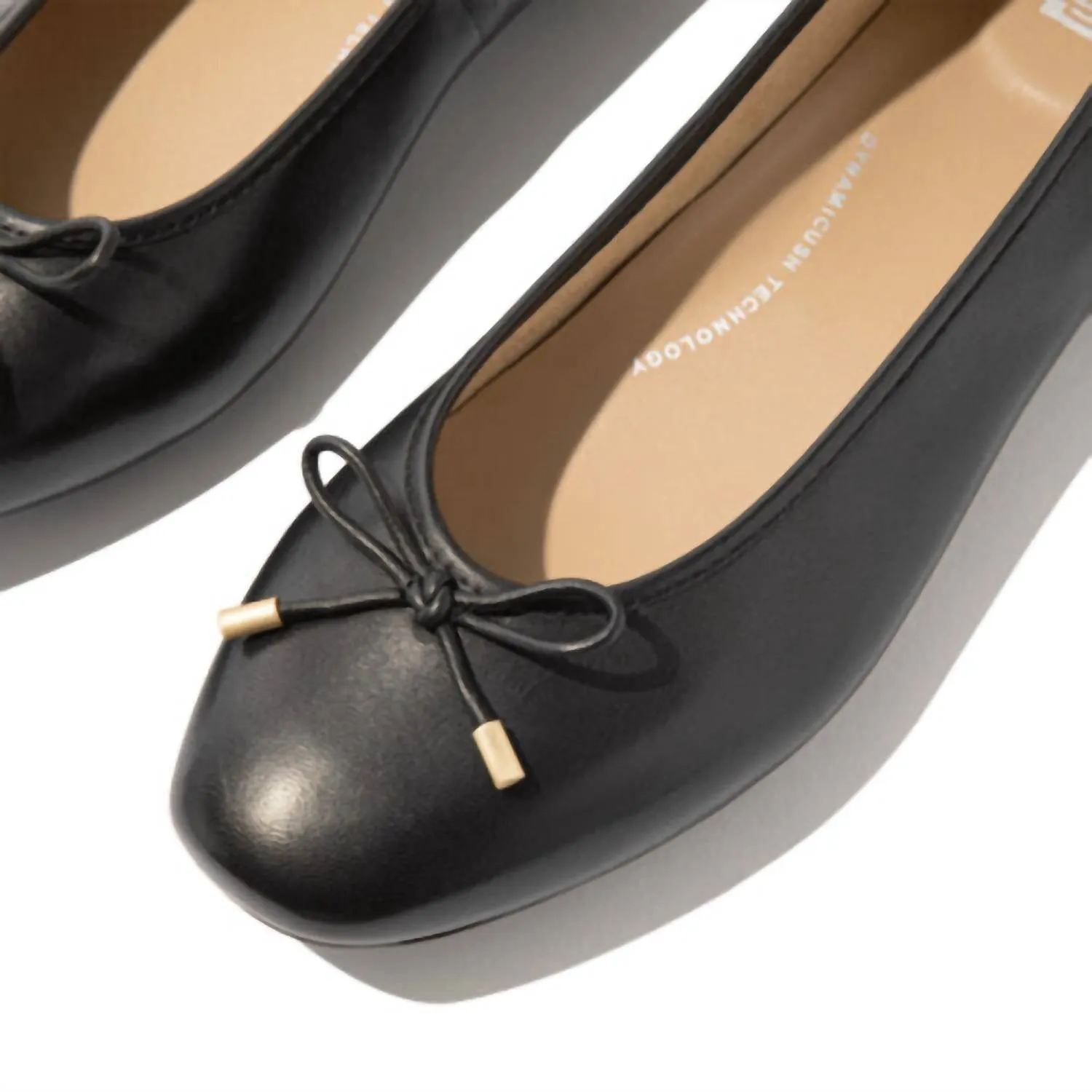 Women Delicato Bow Soft Leather Ballet Flat In Black