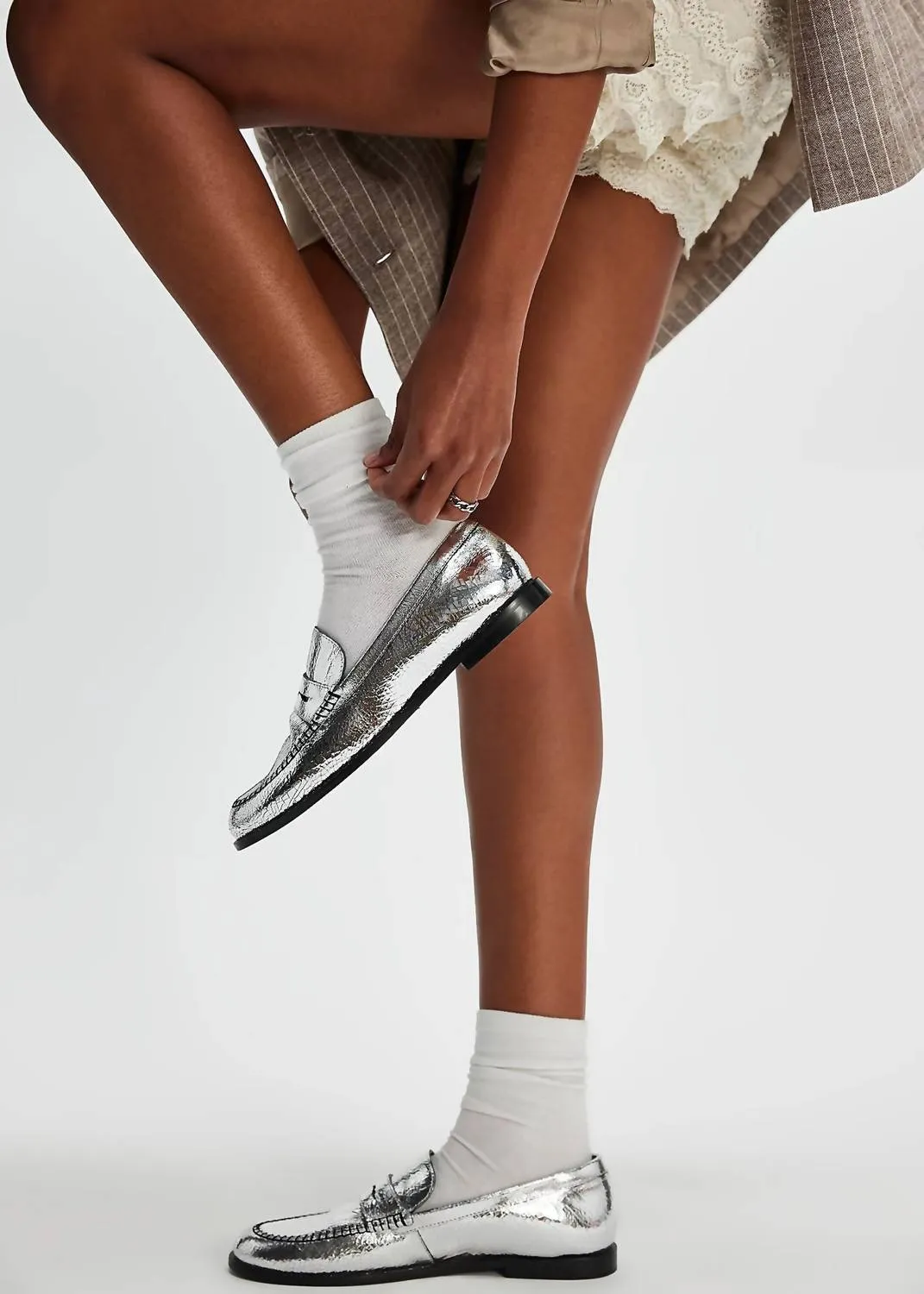 Women's Blanket Stitch Loafer In Pewter