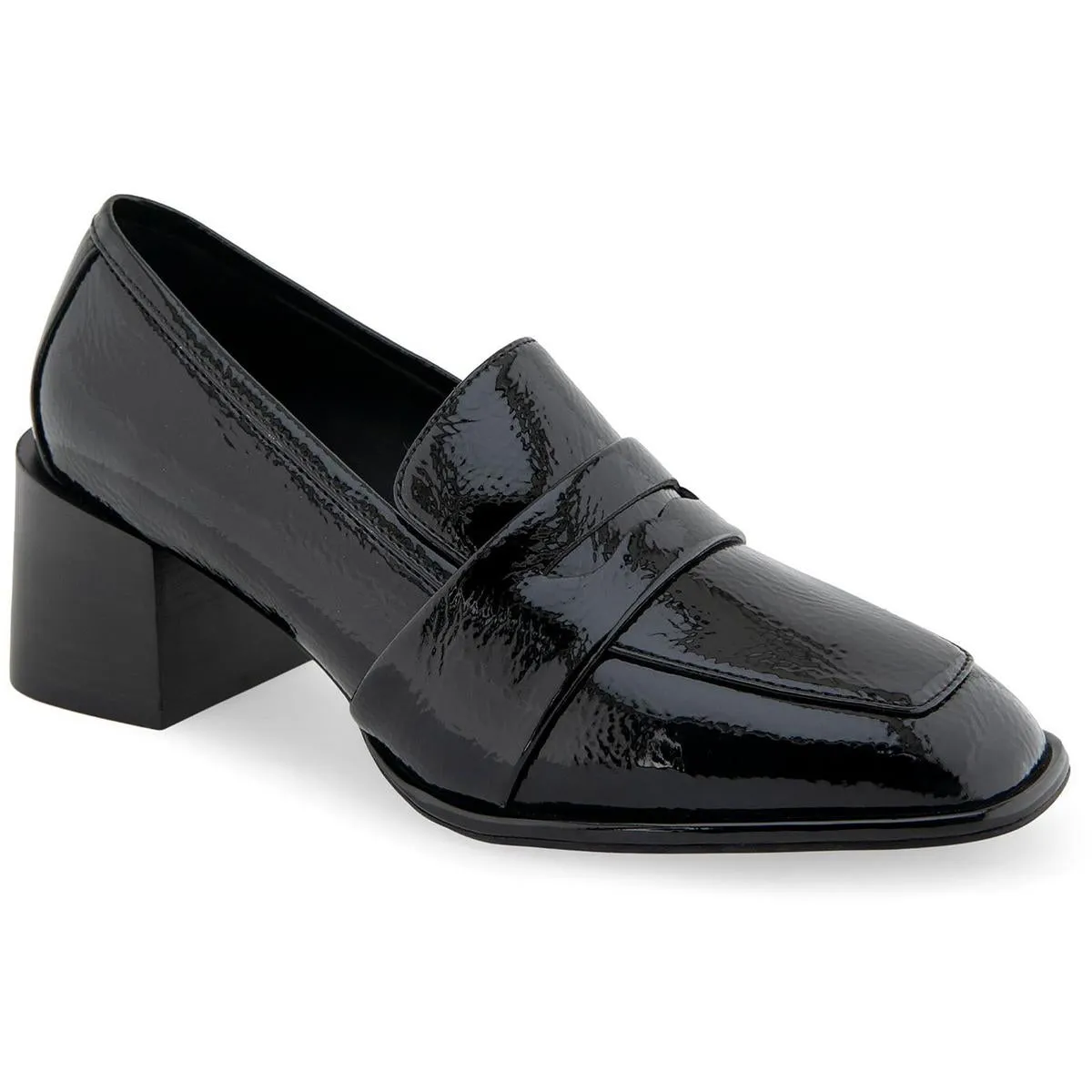 Womens Block Heel Leather Loafers