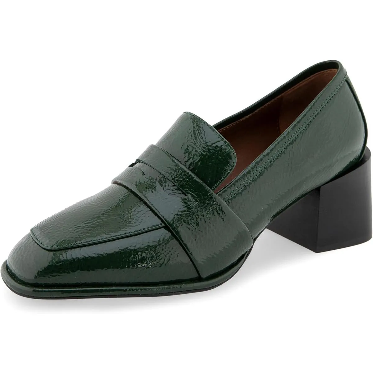 Womens Block Heel Leather Loafers
