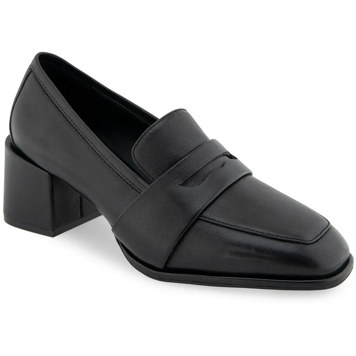 Womens Block Heel Leather Loafers
