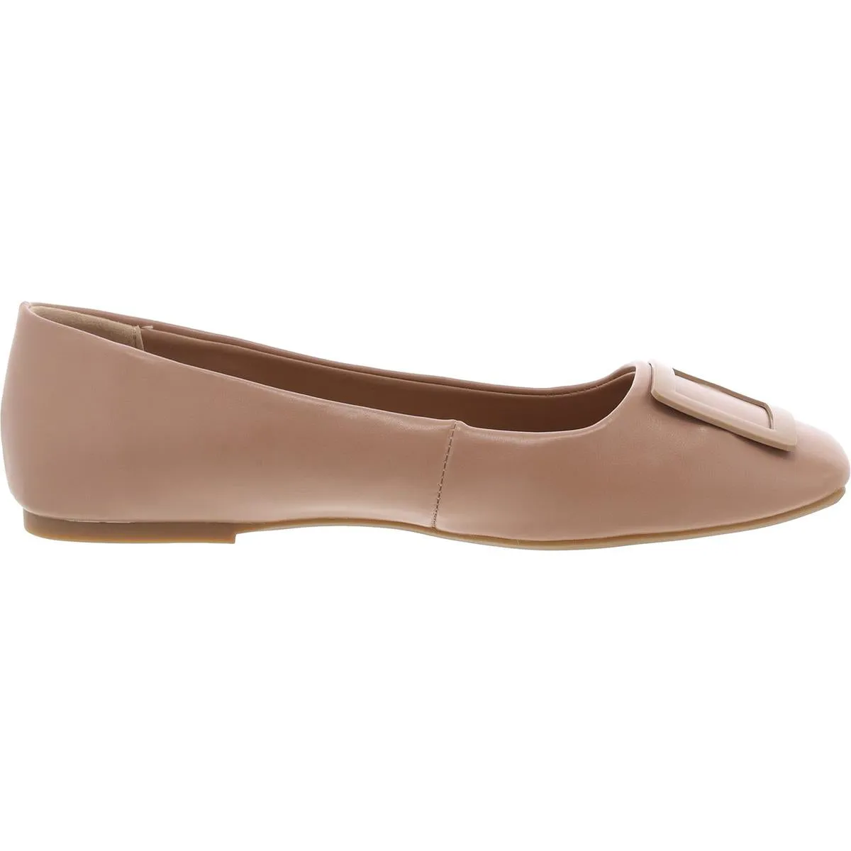 Womens Buckle Faux Leather Ballet Flats