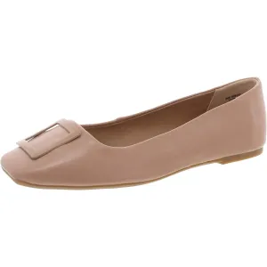 Womens Buckle Faux Leather Ballet Flats