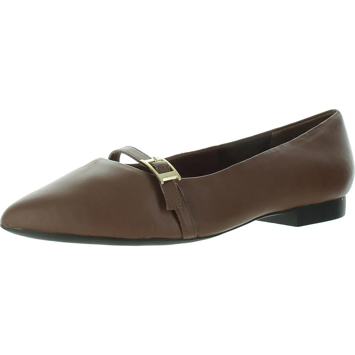 Womens Buckle Leather Flat Shoes