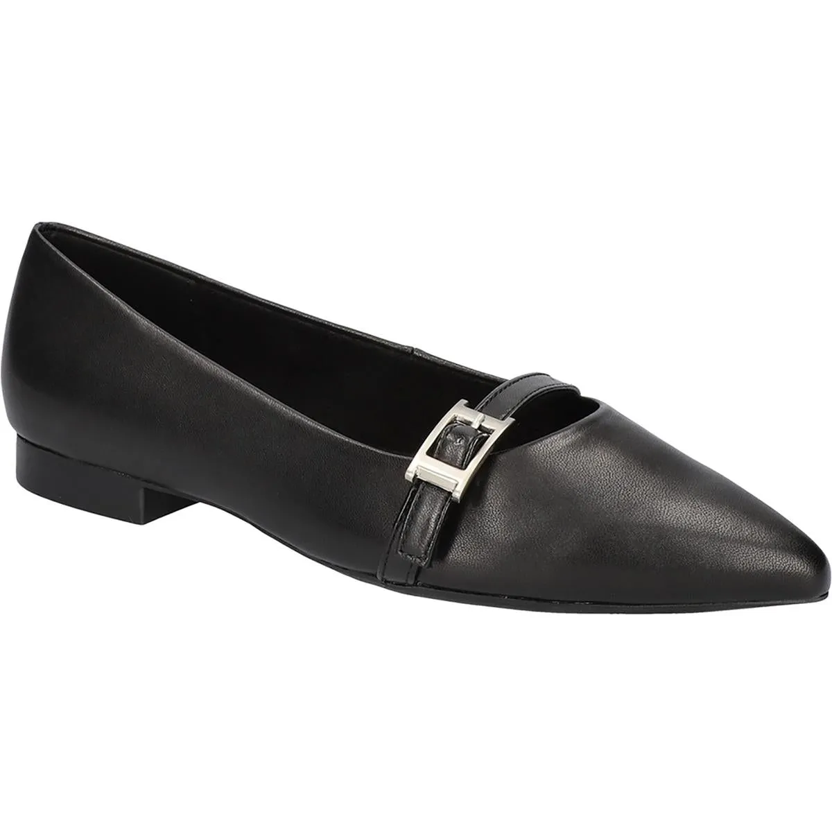Womens Buckle Leather Flat Shoes
