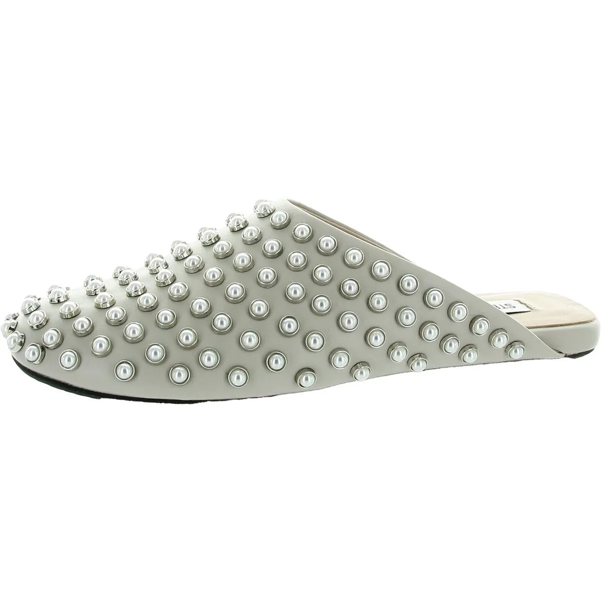 Womens Embellished Faux Leather Mules