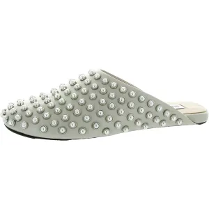 Womens Embellished Faux Leather Mules