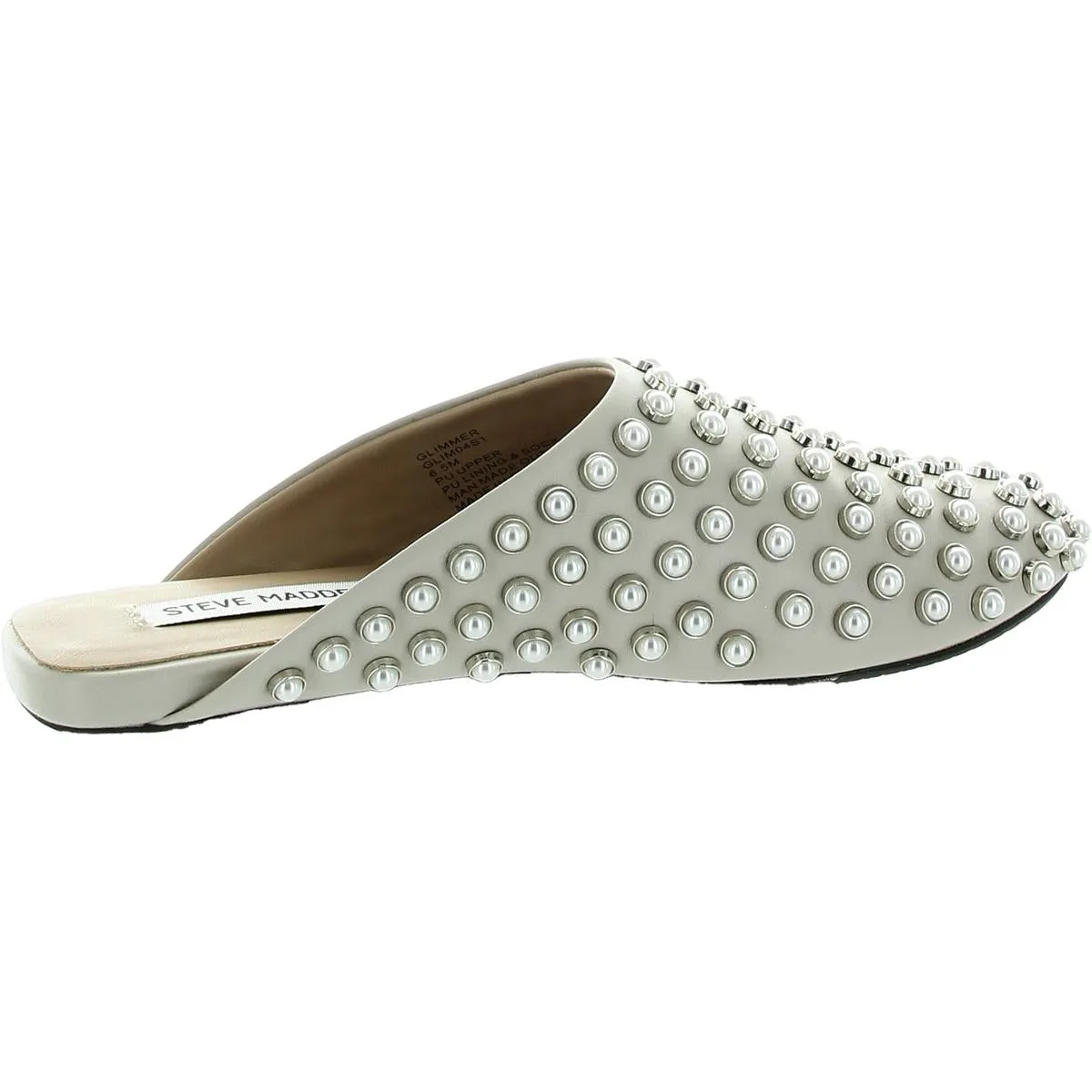 Womens Embellished Faux Leather Mules
