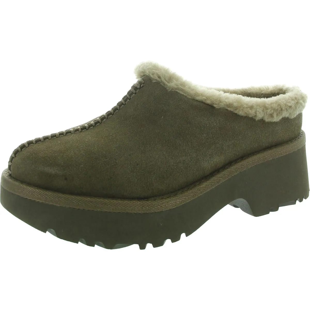 Womens Faux Fur Lined Leather Clogs