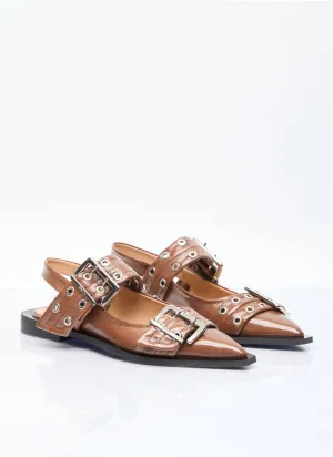 Women's Faux Leather Slingback Flats In Brown