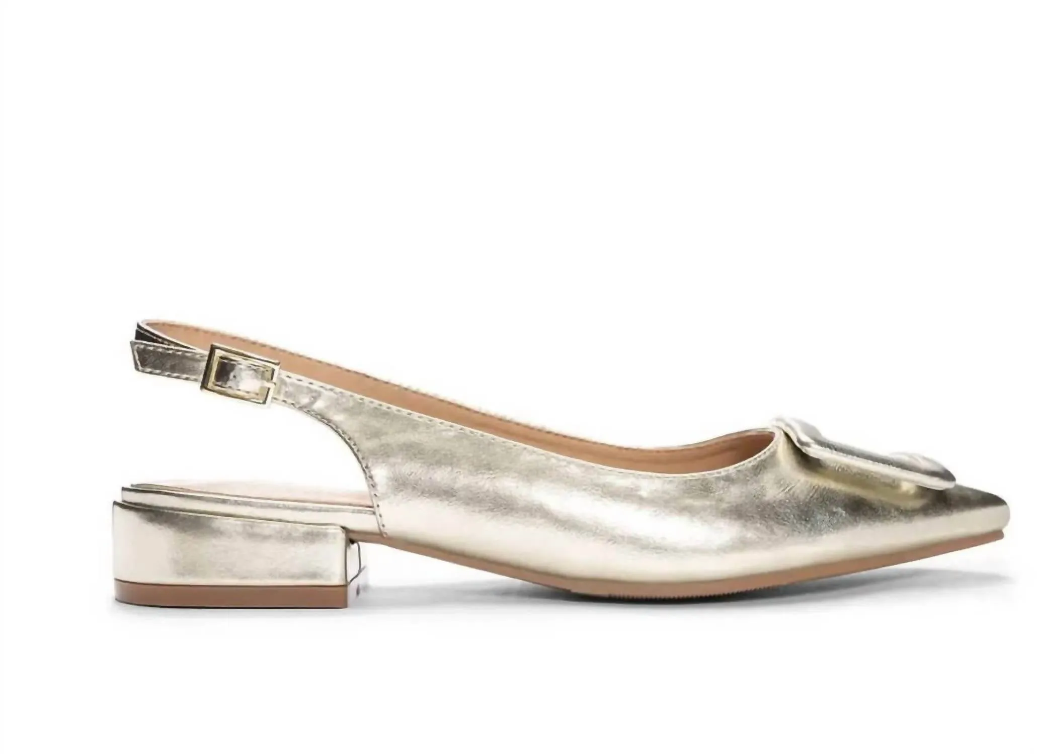 Women's Metallic Buckle Flat Slide In Gold