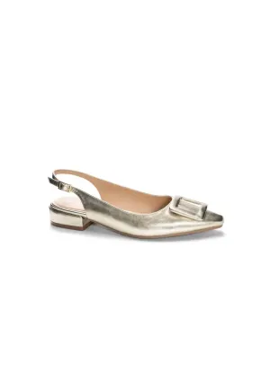 Women's Metallic Buckle Flat Slide In Gold