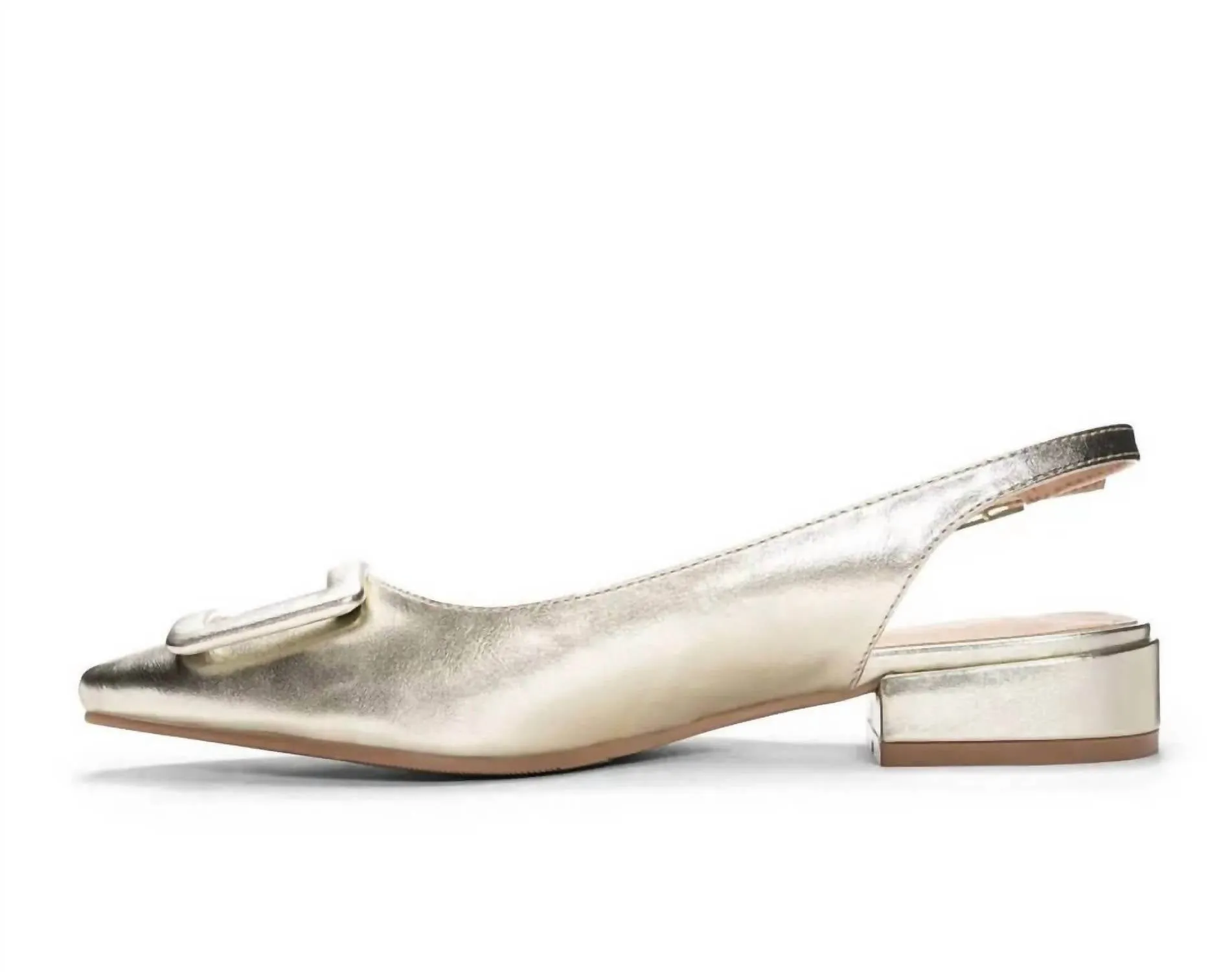 Women's Metallic Buckle Flat Slide In Gold