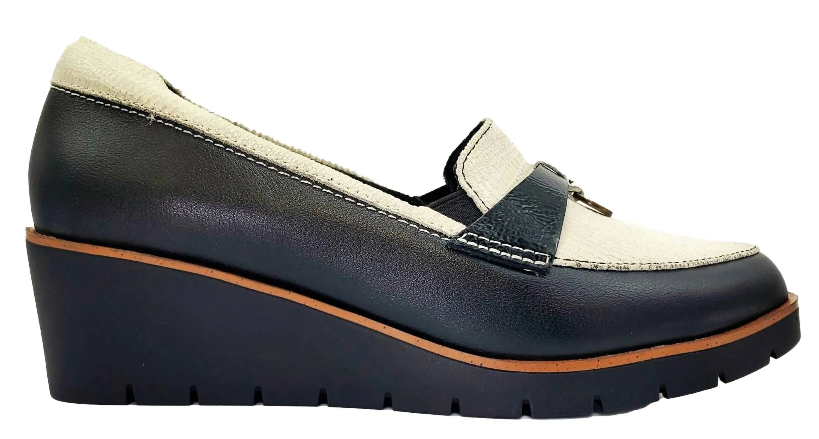 Women's Pamplona Wedge Loafer In Black/oyster