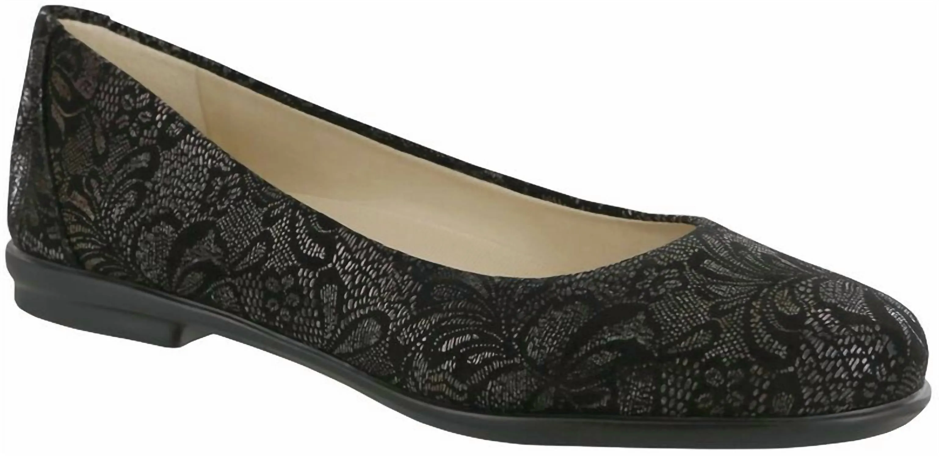 Women's Scenic Ballet Flat Shoes Medium In Black Lace