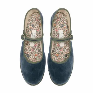 Women's Velvet Mary Jane Shoes In Dusty Blue