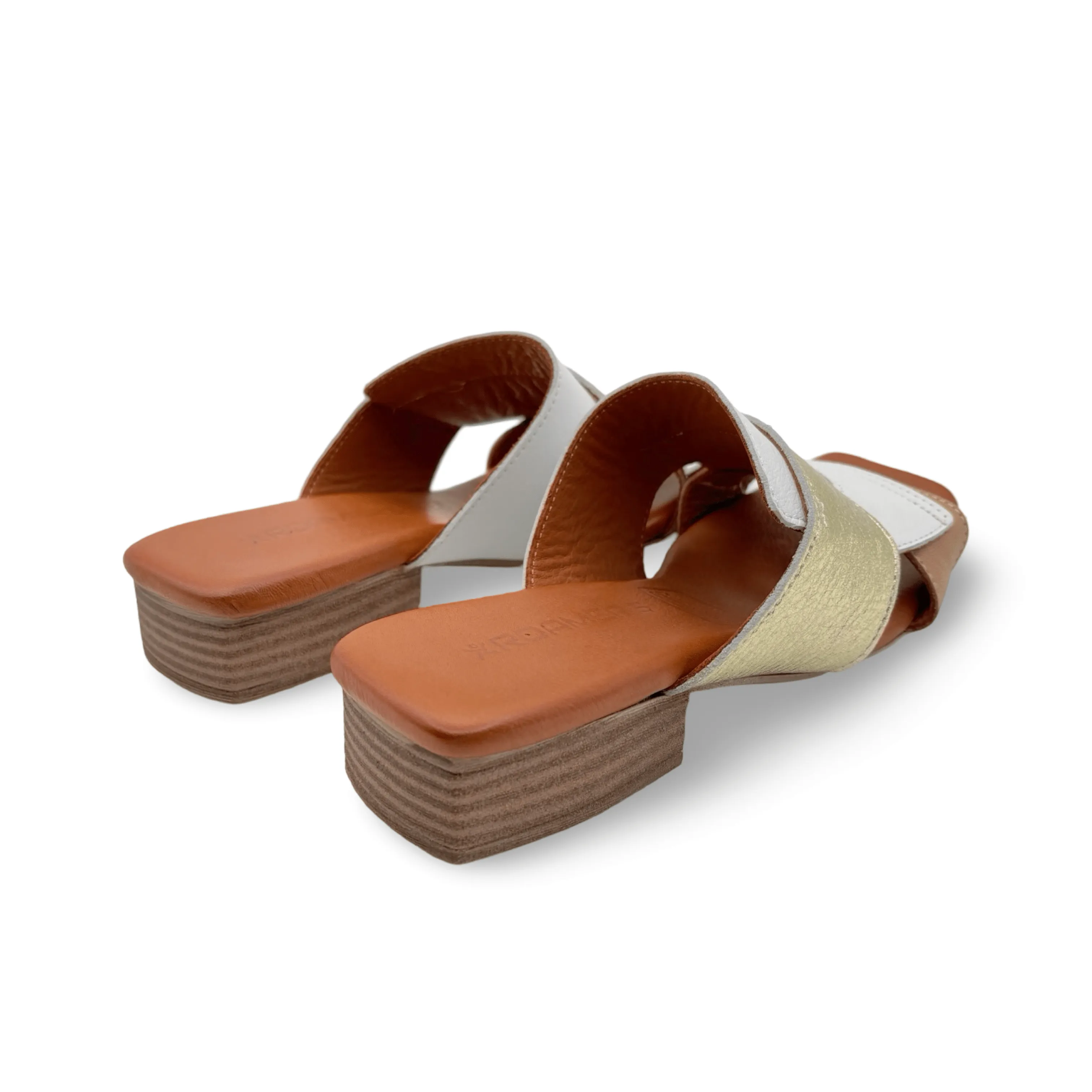 Xilo White/Gold Leather Slide