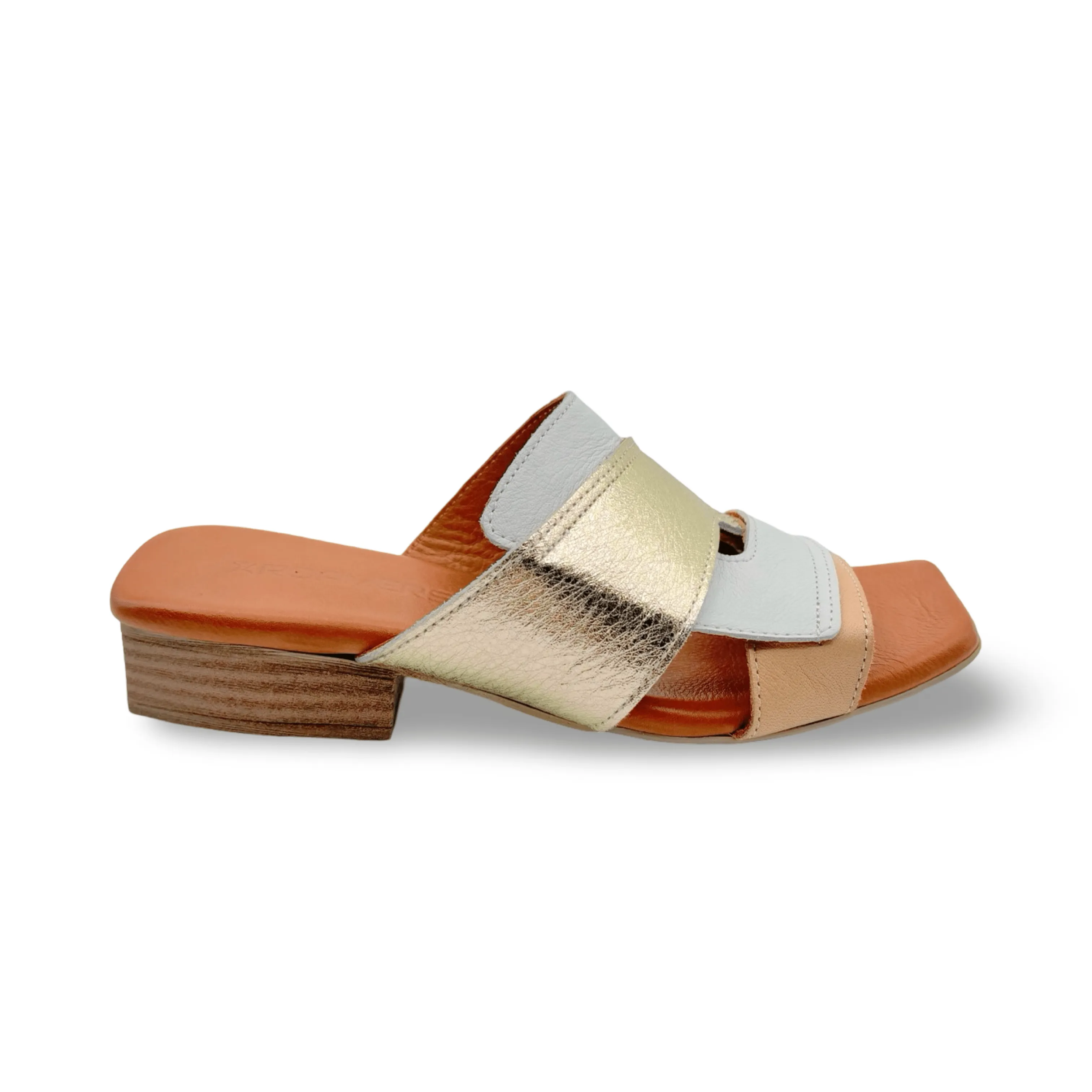 Xilo White/Gold Leather Slide