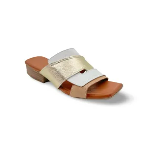Xilo White/Gold Leather Slide