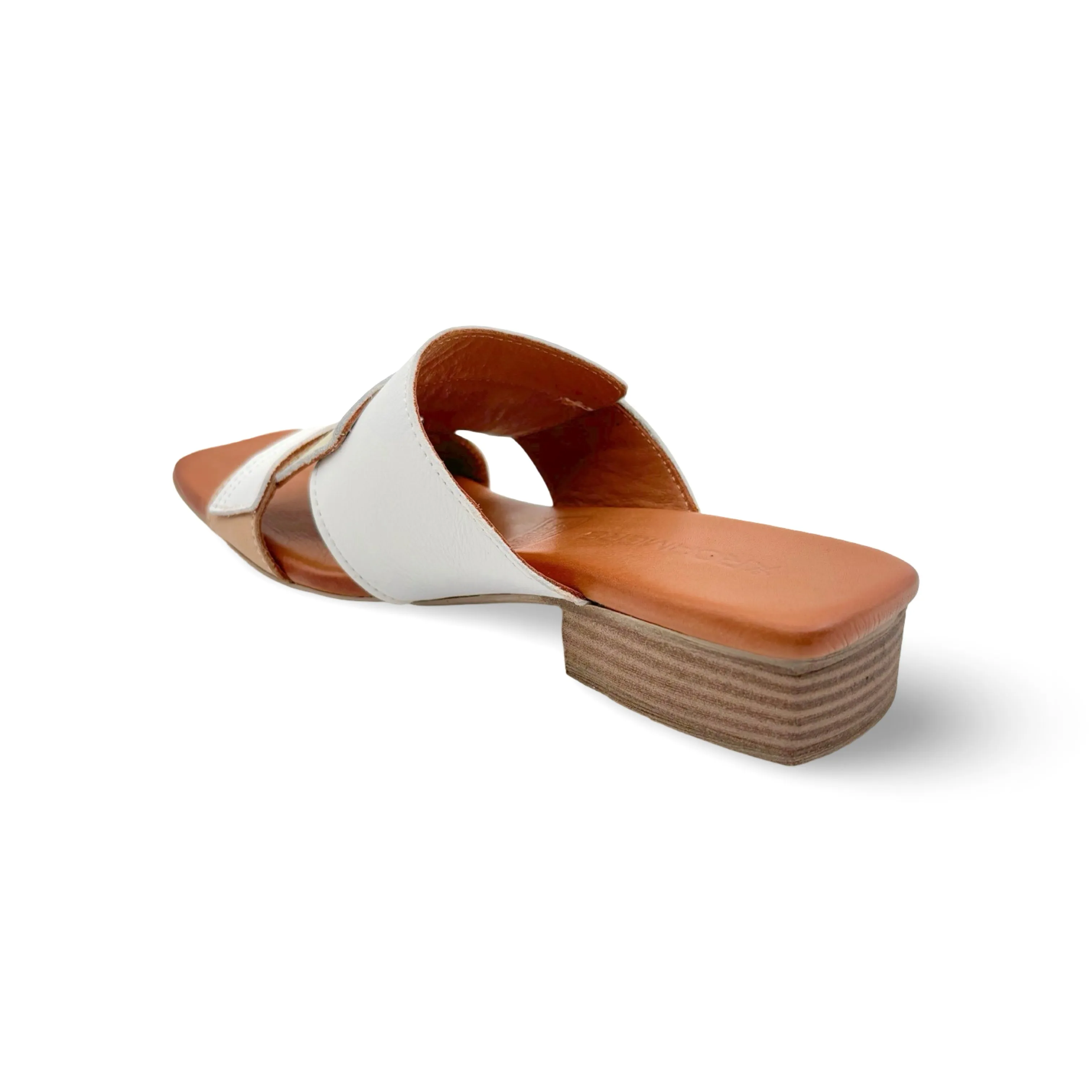 Xilo White/Gold Leather Slide