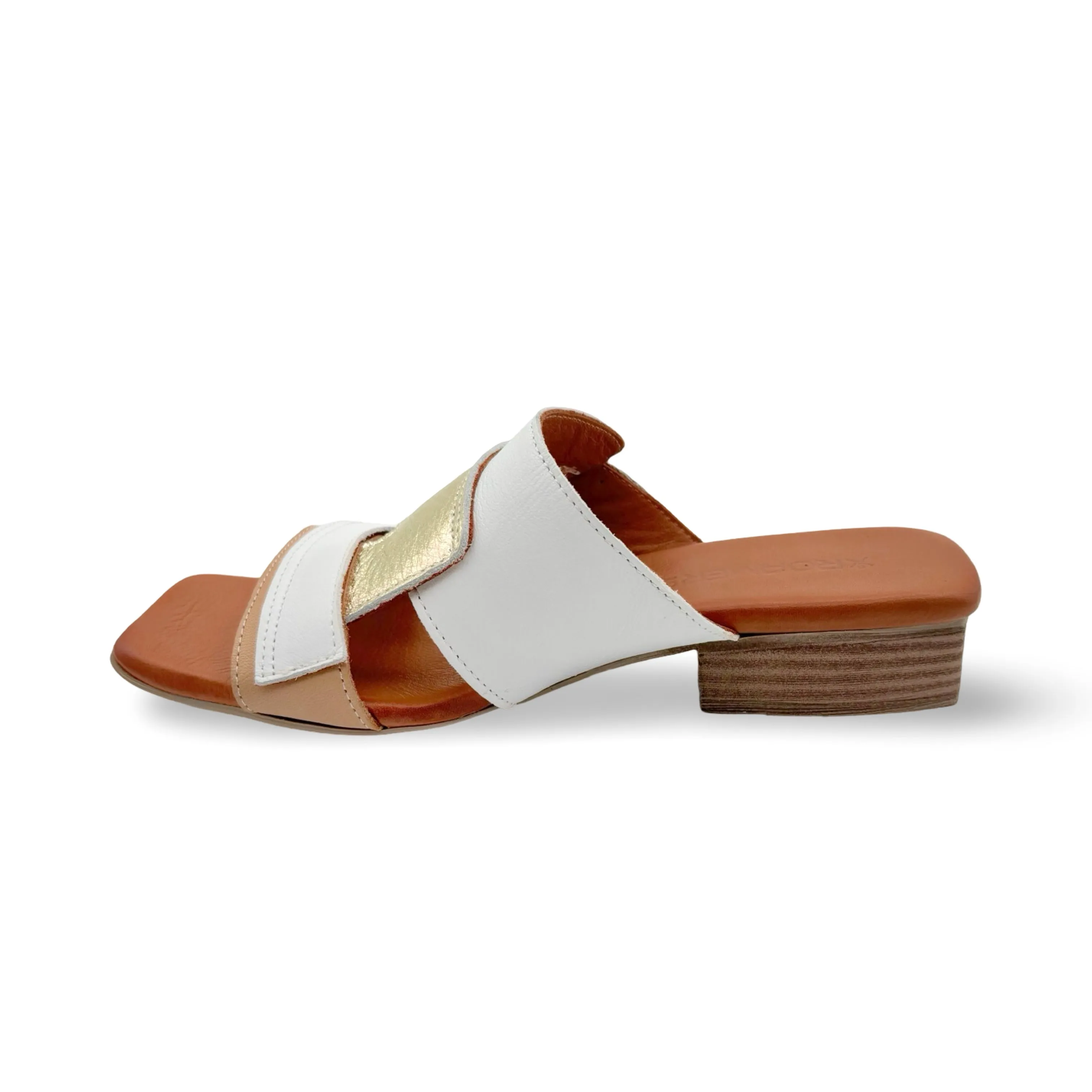 Xilo White/Gold Leather Slide
