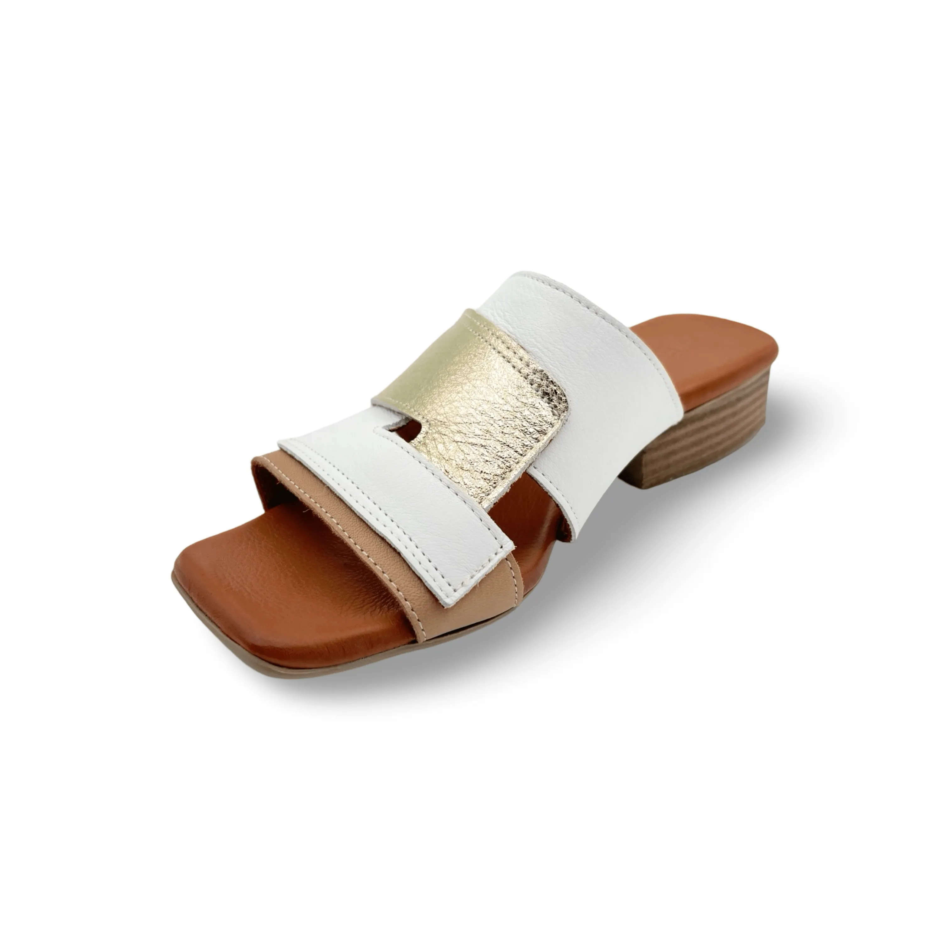 Xilo White/Gold Leather Slide
