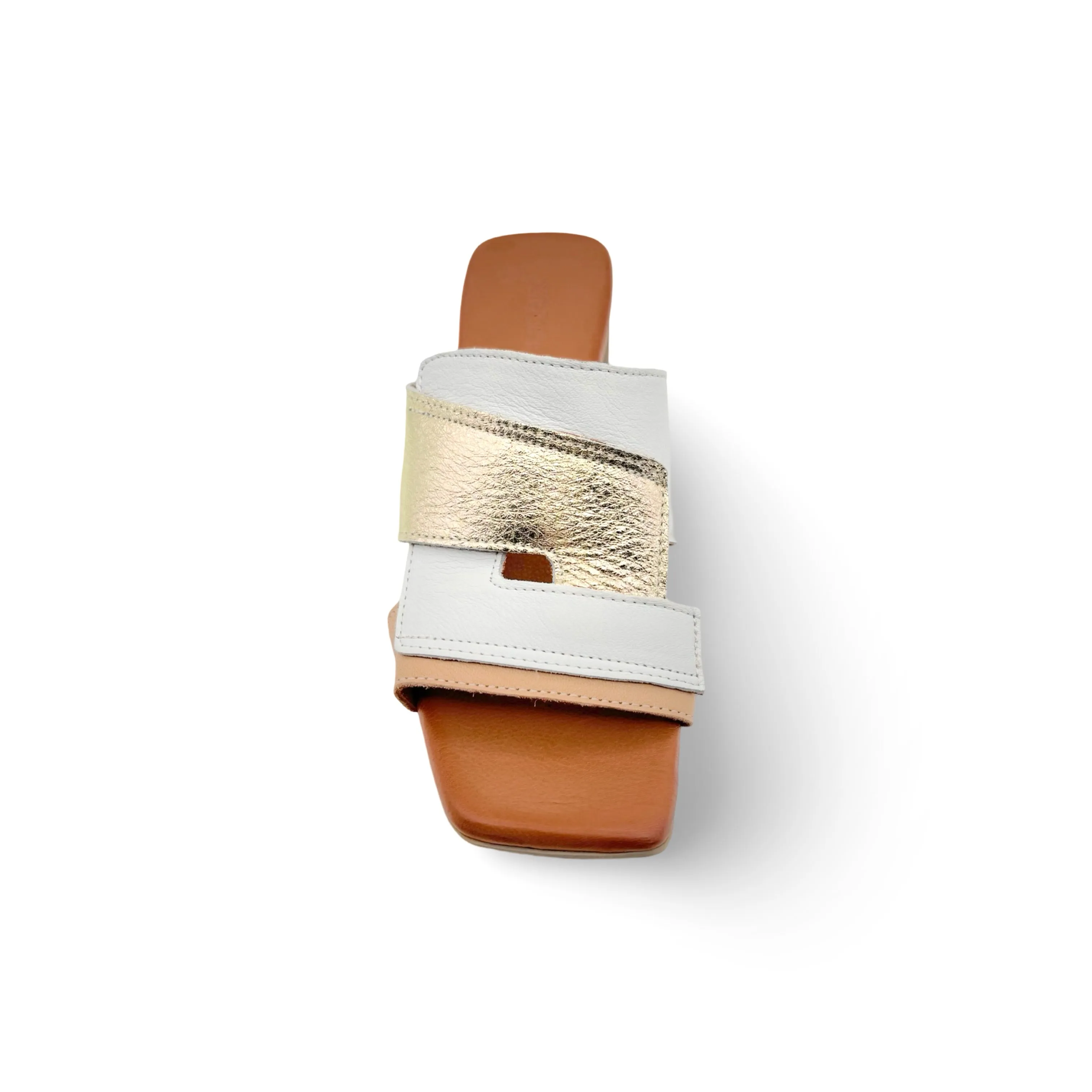 Xilo White/Gold Leather Slide