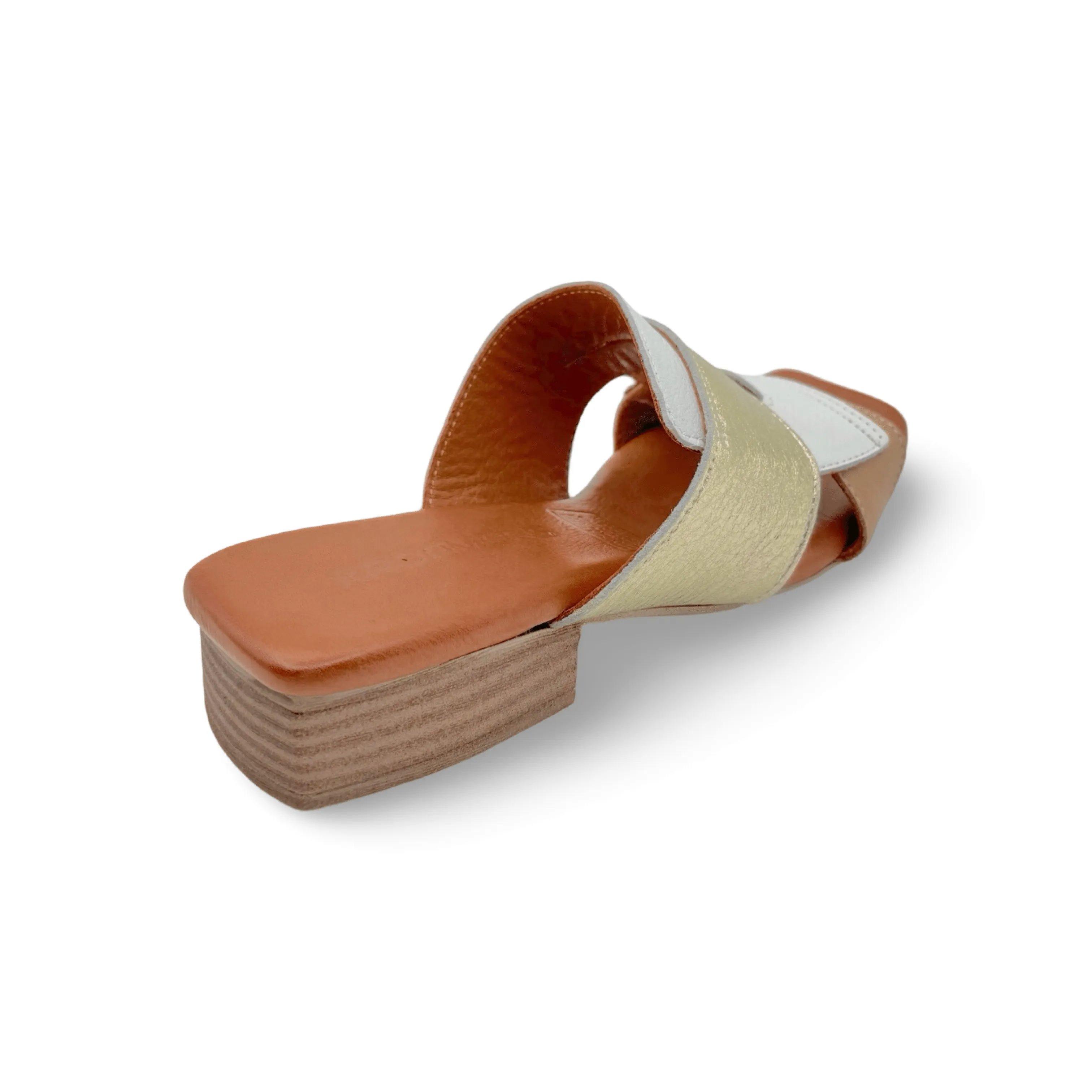 Xilo White/Gold Leather Slide